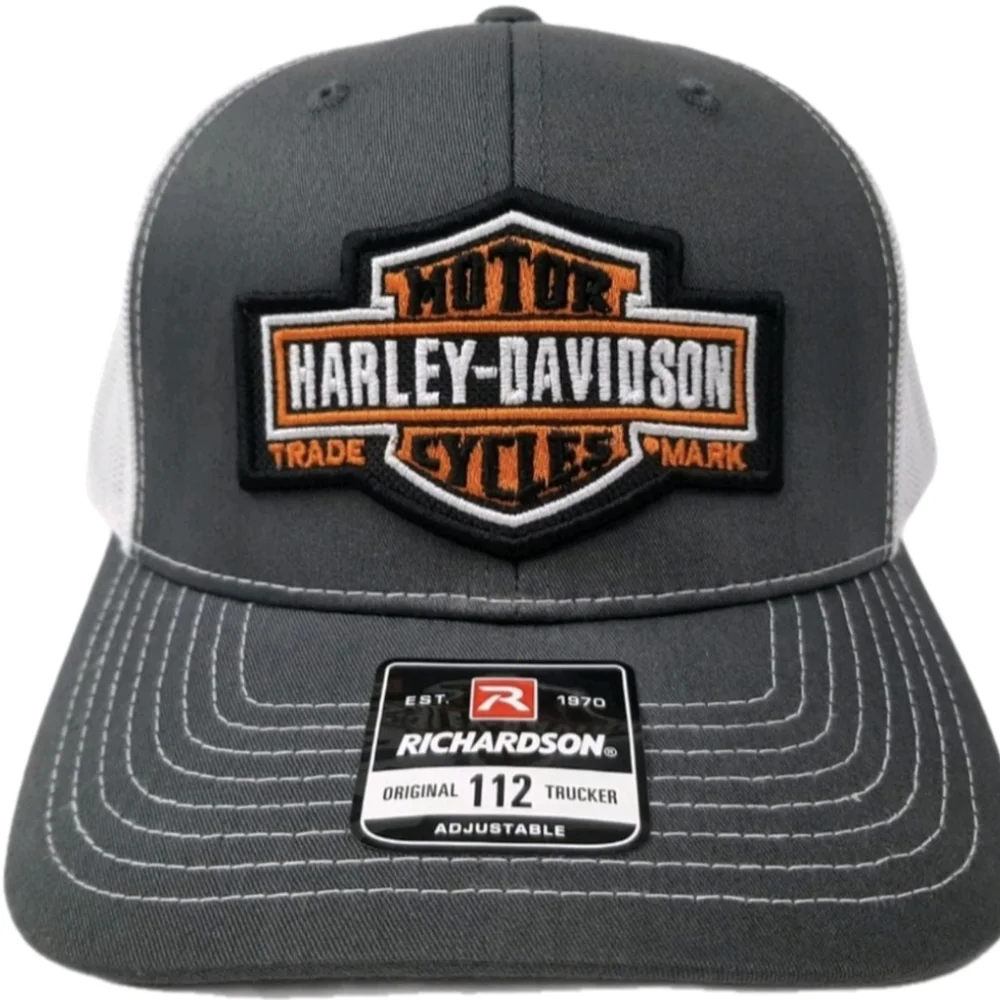 Vintage Harley Embroidered Patch Flat Bill Trucker Snapback Hat Cap HD Bobber Accessories | Vintage Harley Embroidered Patch Flat Bill  main image 3